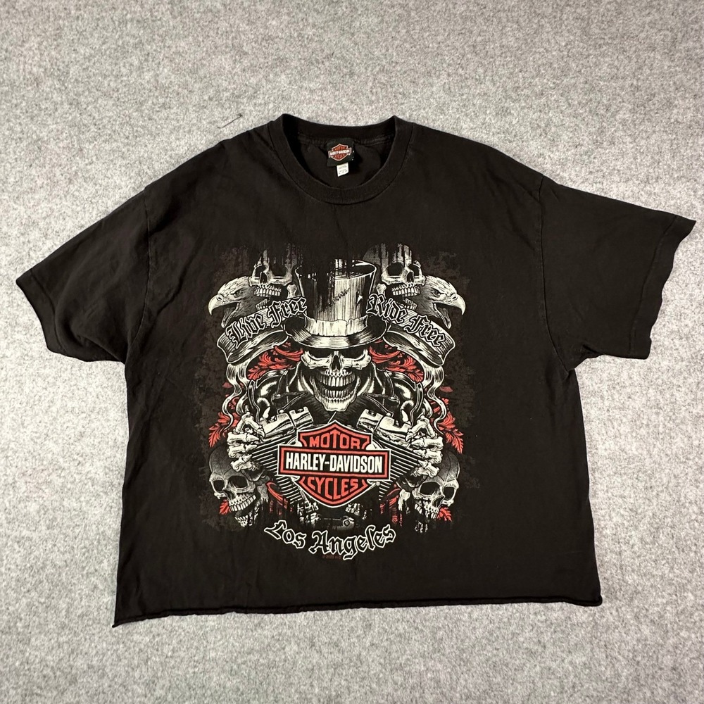 Harley Davidson T-Shirt Mens XL Black Graphic Cropped Los Angeles 2022 Universal